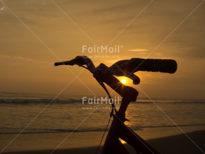 Fair Trade Photo Beach, Bicycle, Closeup, Colour image, Horizontal, Peru, Sea, Seasons, South America, Summer, Sunset, Transport, Travel, Water