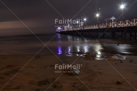 Fair Trade Photo Beach, Colour image, Evening, Horizontal, Light, Night, Peru, Pier, Sea, South America