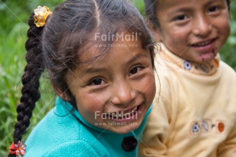 Fair Trade Photo Activity, Colour image, Emotions, Friendship, Happiness, Health, Horizontal, Looking at camera, People, Peru, Portrait headshot, Smiling, South America, Two children