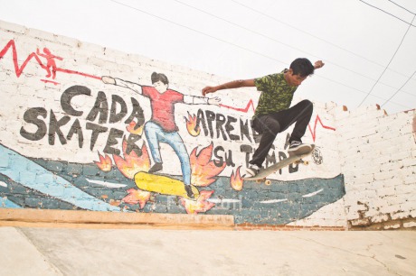 Fair Trade Photo Activity, Birthday, Colour image, Feet, Horizontal, Jumping, Male, Multi-coloured, One boy, One man, One person, Outdoor, People, Peru, Skateboard, Skating, South America, Sport, Street, Streetlife, Strength, Success