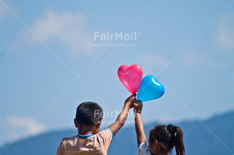 Fair Trade Photo Balloon, Blue, Brother, Child, Colour image, Friend, Friendship, Horizontal, People, Peru, Pink, Sister, Sky, South America, Tarapoto travel