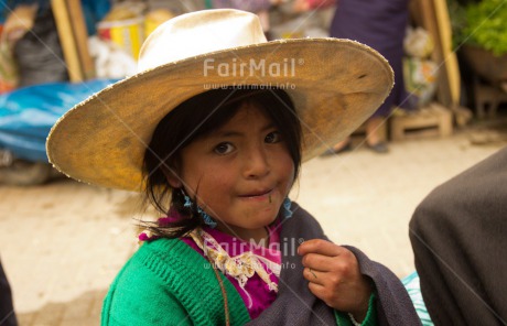 Fair Trade Photo 5 -10 years, Activity, Colour image, Horizontal, Latin, Looking at camera, One girl, People, Peru, Rural, Sombrero, South America