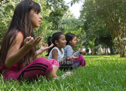 Fair Trade Photo Activity, Colour image, Day, Grass, Group of girls, Horizontal, Outdoor, People, Peru, Sitting, South America, Yoga