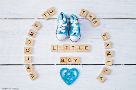 Fair Trade Photo Birth, Blue, Boy, Colour image, Heart, Horizontal, Letter, New baby, People, Peru, Shoe, South America, Text, White