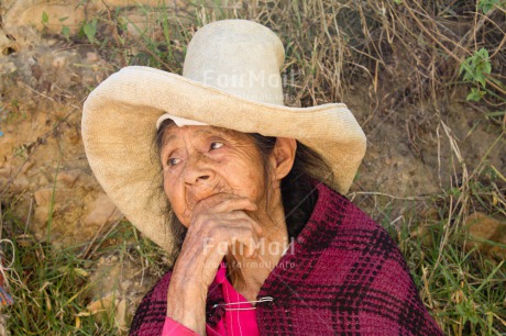 Fair Trade Photo Clothing, Colour image, Ethnic-folklore, Hat, Horizontal, Old age, One woman, People, Peru, Portrait headshot, Rural, South America, Traditional clothing
