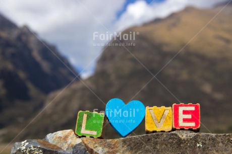 Fair Trade Photo Colour image, Colourful, Day, Heart, Horizontal, Letters, Love, Marriage, Mountain, Multi-coloured, Nature, Outdoor, Peru, South America, Text, Valentines day, Wedding, Wood