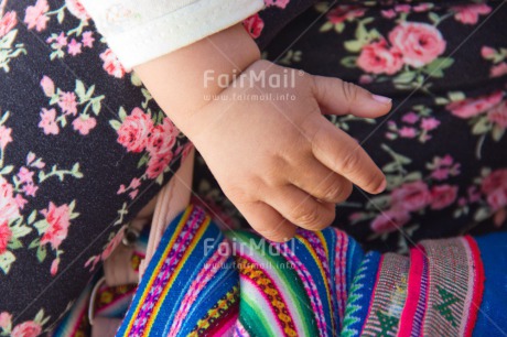 Fair Trade Photo Baby, Baptism, Birth, Cloth, Colour image, Colourful, Day, Hand, Horizontal, Multi-coloured, New baby, Outdoor, People, Peru, South America