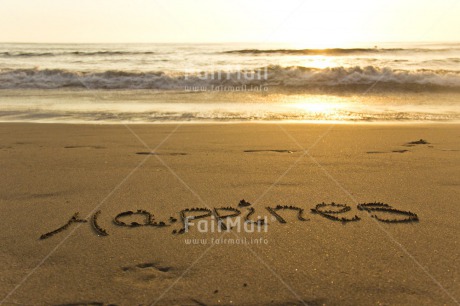 Fair Trade Photo Beach, Colour image, Emotions, Happiness, Happy, Horizontal, Letters, Peru, Sand, Sea, South America, Sunset, Water
