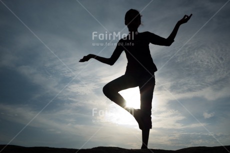 Fair Trade Photo Activity, Backlit, Clouds, Colour image, Evening, Horizontal, One girl, Outdoor, People, Peru, Silhouette, Sky, South America, Yoga
