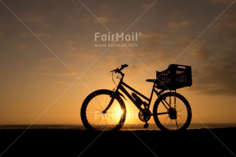 Fair Trade Photo Activity, Beach, Bicycle, Black, Colour image, Horizontal, Ocean, Peru, Sea, Shooting style, Silhouette, South America, Sunset, Transport, Travel, Travelling