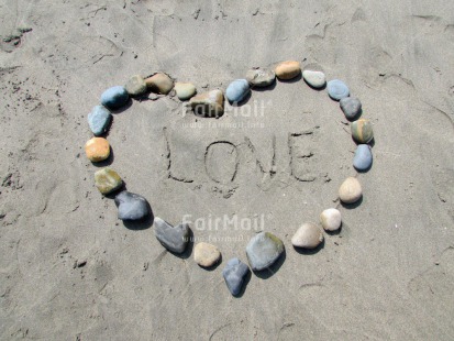 Fair Trade Photo Beach, Colour image, Heart, Horizontal, Love, Peru, Sand, South America, Stone, Valentines day