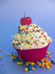 Fair Trade Photo Birthday, Cherry, Colour image, Cupcake, Party, Peru, South America, Studio, Sweets, Vertical