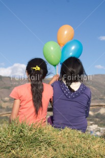 Fair Trade Photo Balloon, Colour image, Friendship, Peru, South America, Together, Two girls, Vertical