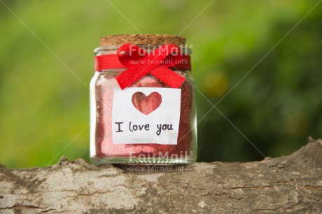 Fair Trade Photo Colour image, Gift, Glass, Heart, Horizontal, Love, Nature, Outdoor, Peru, Red, Ribbon, South America, Tree, Valentines day, Wood
