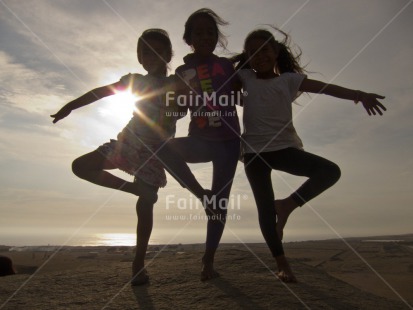 Fair Trade Photo Activity, Backlit, Colour image, Friendship, Group of children, Group of girls, Horizontal, Light, Outdoor, People, Peru, South America, Together, Yoga