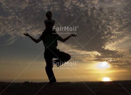 Fair Trade Photo Activity, Clouds, Colour image, Cooperation, Evening, Horizontal, One girl, One man, Outdoor, People, Peru, Sky, South America, Sunset, Together, Yoga
