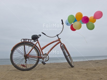 Fair Trade Photo Balloon, Beach, Bicycle, Birthday, Colour image, Horizontal, Party, Peru, Sand, Sea, South America, Transport