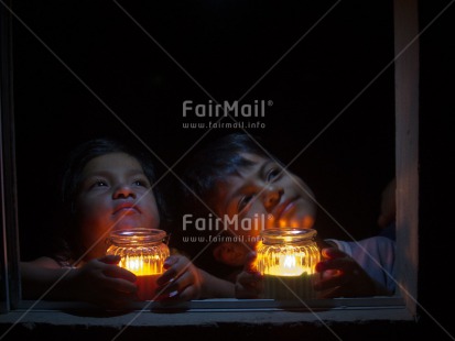 Fair Trade Photo 5 -10 years, Candle, Christmas, Colour image, Dreaming, Evening, Flame, Horizontal, House, Latin, People, Peru, South America, Two children