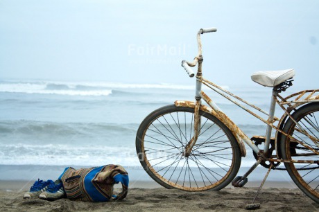Fair Trade Photo Beach, Bicycle, Colour image, Day, Holiday, Horizontal, Outdoor, Peru, Relax, Sand, Scenic, Sea, South America, Transport, Travel