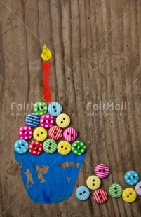 Fair Trade Photo Birthday, Button, Cake, Candle, Closeup, Colour image, Cupcake, Flame, Invitation, Party, Peru, Shooting style, South America, Vertical, Wood