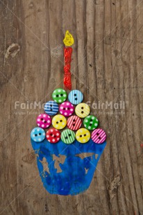 Fair Trade Photo Birthday, Button, Cake, Candle, Closeup, Colour image, Cupcake, Flame, Invitation, Party, Peru, Shooting style, South America, Vertical, Wood