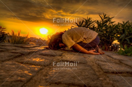 Fair Trade Photo Activity, Colour image, Evening, Horizontal, One girl, Outdoor, People, Peru, South America, Sunset, Yoga