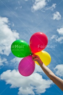 Fair Trade Photo Activity, Balloon, Birthday, Blue, Celebrating, Clouds, Colour image, Colourful, Friendship, Hand, Holding, Multi-coloured, Peru, Sky, South America