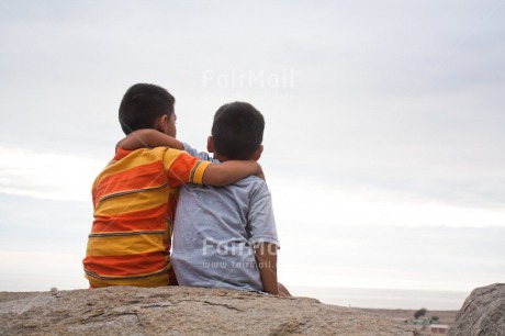 Fair Trade Photo Activity, Brother, Colour image, Embracing, Family, Friend, Friendship, Horizontal, Hugging, People, Peru, Sitting, South America, Two, Two boys, Two children, Two people