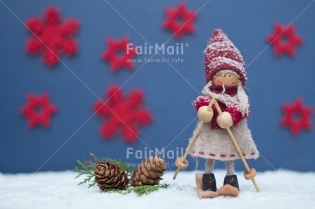 Fair Trade Photo Blue, Christmas, Christmas decoration, Colour, Colour image, Doll, Horizontal, Object, Pine cone, Place, Red, Skiing, Snow, South America