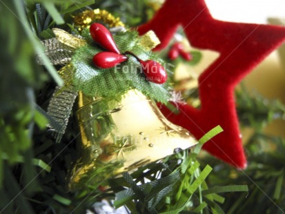 Fair Trade Photo Christmas, Christmas bell, Closeup, Colour image, Gold, Horizontal, Peru, Red, South America, Star, Tree
