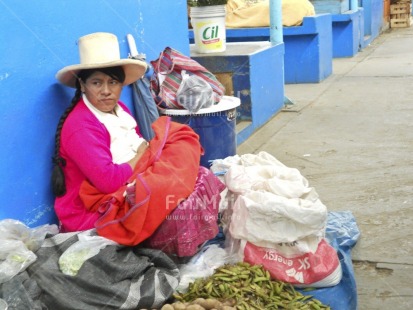 Fair Trade Photo Activity, Clothing, Colour image, Day, Entrepreneurship, Hat, Horizontal, Looking away, Market, One woman, Outdoor, People, Peru, Portrait fullbody, Selling, Sitting, Sombrero, South America, Streetlife