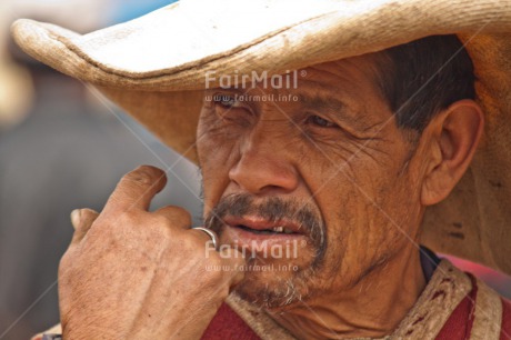 Fair Trade Photo 45-50 years, Activity, Farmer, Horizontal, Latin, Looking away, Market, One man, People, Portrait headshot, Sombrero