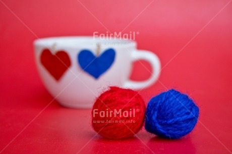 Fair Trade Photo Ball of yarn, Blue, Colour, Heart, Horizontal, Love, Mug, Object, Red, Thinking of you, Valentines day