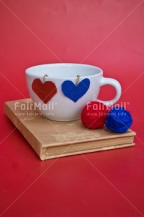 Fair Trade Photo Ball of yarn, Blue, Book, Colour, Heart, Love, Mug, Object, Red, Thinking of you, Valentines day, Vertical