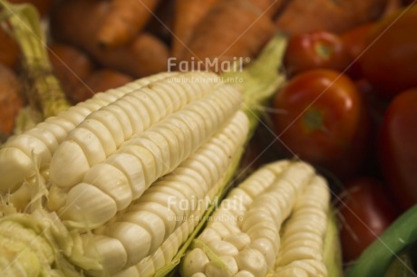 Fair Trade Photo Colour image, Corn, Focus on foreground, Food and alimentation, Health, High angle view, Horizontal, Peru, South America, Tomatoe, Vegetables, Wellness